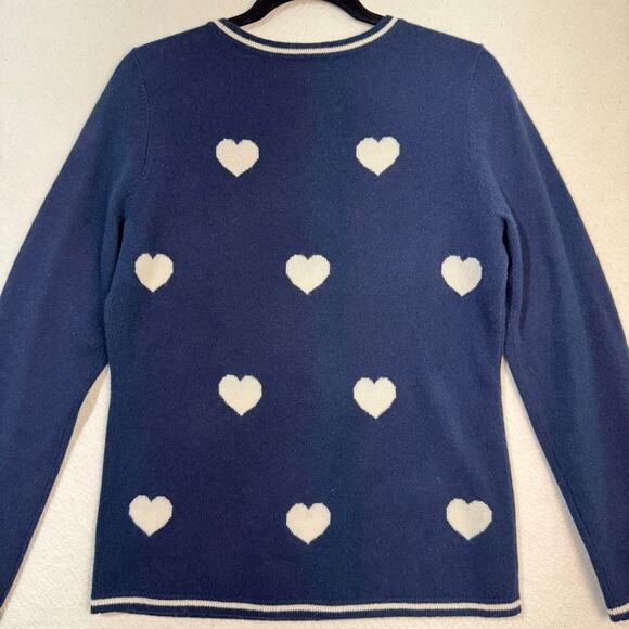 Land's End White Hearts Navy Cashmere Crewneck Super Soft Sweater Size Small 6-8 - Picture 4 of 7
